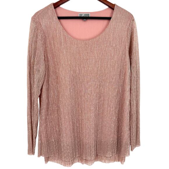 JM Collection Plus Size 1X Super Sparkly Formal Pink Blouse Shirt Top Christmas - Picture 1 of 9